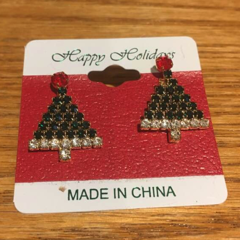 Gem-filled Christmas Tree Pierced Earrings
